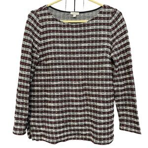 Talbots Petite Small Plaid Long Sleeve Red Black Gray Textured Sweater Top